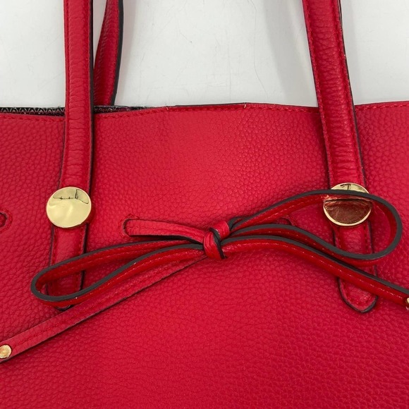 Nanette Lepore Arabelle Bow Satchel Tote Shoulder Bag Red Faux Leather Purse - Picture 2 of 14